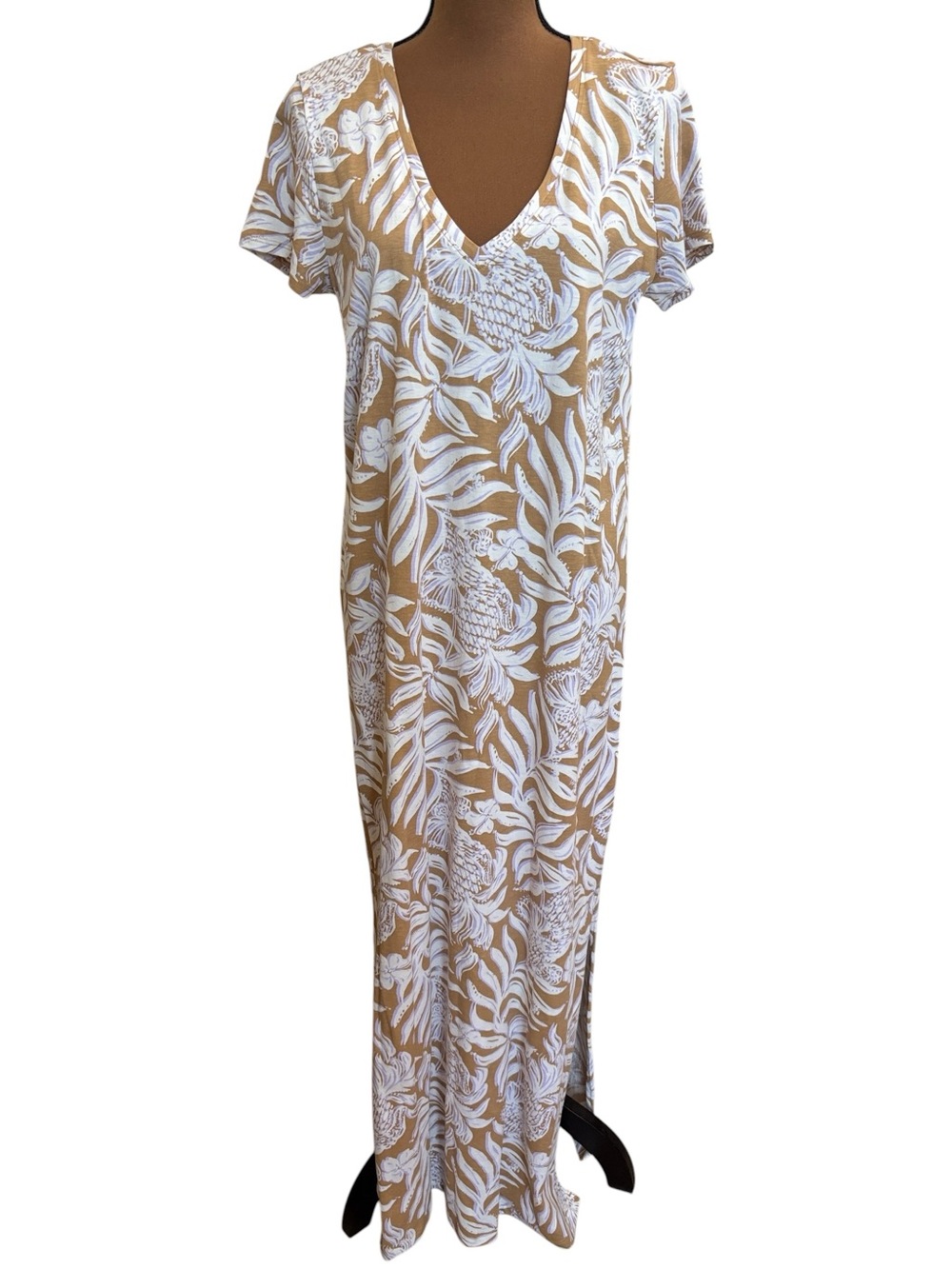 Lilly Pulitzer Etta Maxi Dress Short Sleeve in Rattan Bon Vivants Size Large NWT